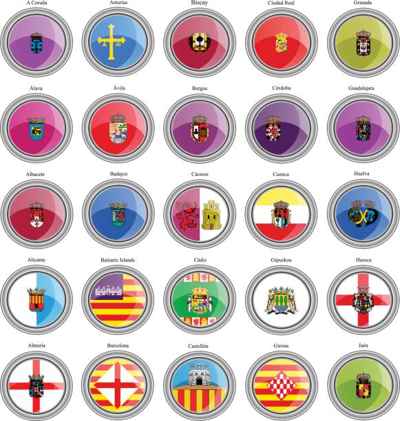 ilustraciones, imágenes clip art, dibujos animados e iconos de stock de conjunto de iconos. provincias de banderas de españa. vector. - almeria