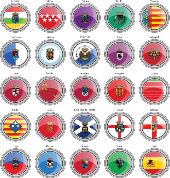 ilustraciones, imágenes clip art, dibujos animados e iconos de stock de conjunto de iconos. provincias de banderas de españa - murcia
