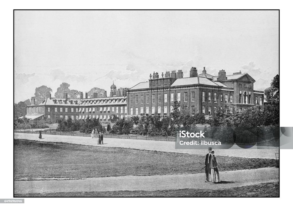 Antique London's photographs: Kensington Palace 1890 stock illustration