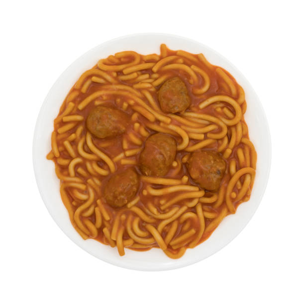 istock Plate of spaghetti and meatballs on a white background 649698606