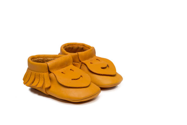 istock Childs yellow booties on a white background 649700878