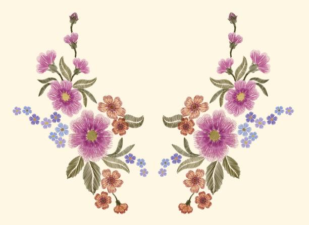 ilustraciones, imágenes clip art, dibujos animados e iconos de stock de flores paisley de colorido floral parche bordado - chamomile entertainment nature leaf