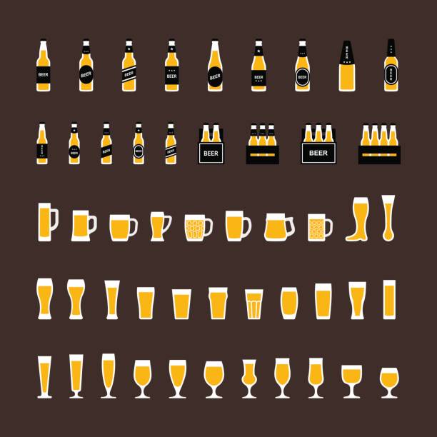フラット スタイル、ボトルとグラスでビールのアイコンを設定します。 - tulipe cup点のイラスト素材／クリップアート素材／マンガ素材／アイコン素材