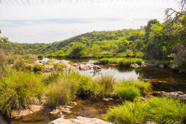 istock Beautiful lake in sunny day formed by waterfalls 649730526