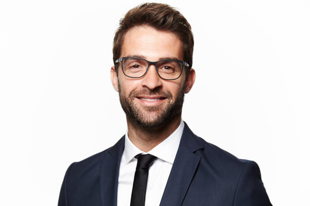 uomo vestito sorridente - scandinavian men glasses shirt foto e immagini stock