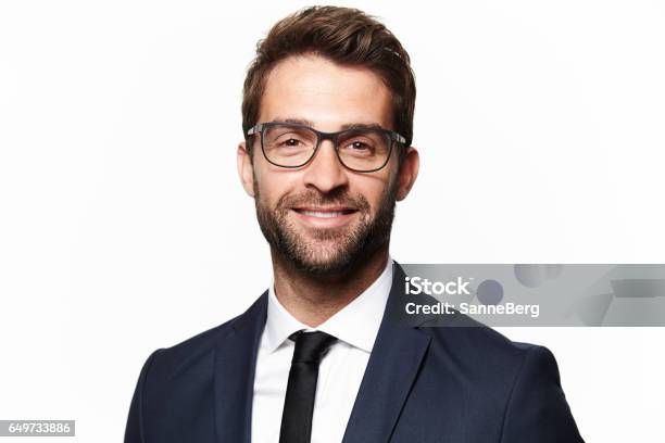 Smiling Suit Man Stock Photo - Download Image Now - Headshot, White Background, Men