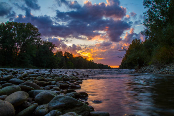 istock Scenic view of Mura river in forest during sunset 649734256