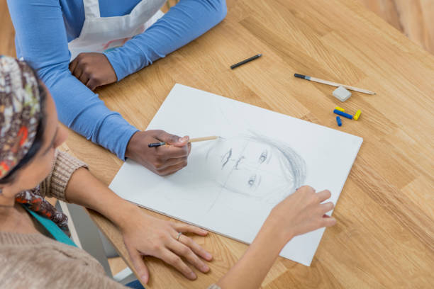 Artist sketches a self portrait