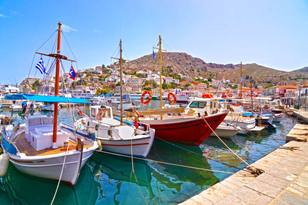 istock traditional boats at Hydra island Greece 649746932