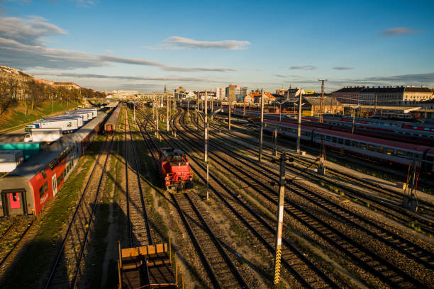 istock High angle view of railway tracks at Vienna 649746960