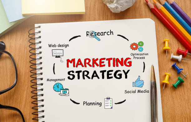 istock Notebook with Toolls and Notes about Marketing Strategy 649754778
