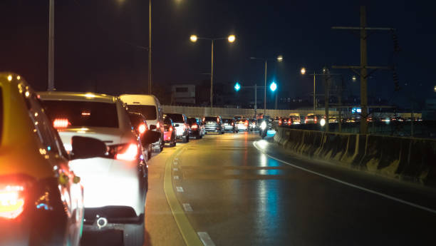 istock Traffic jams on the road at night 649757672