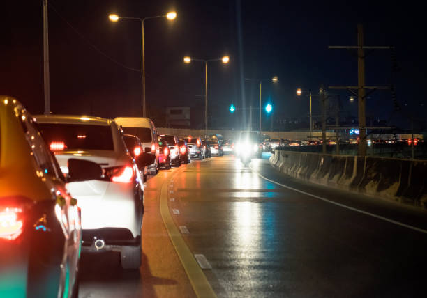 istock Traffic jams on the road at night 649757694