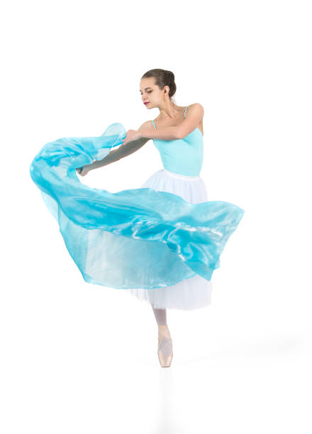 Young,smiling girl dancing the ballet. Studio shot of ballet on a white background. The isolated image.