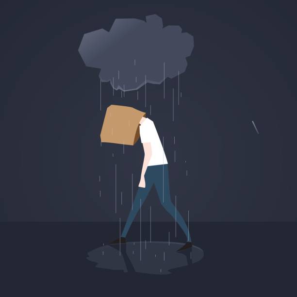 Low self esteem Depressed man with paper bag on his head, low self esteem concept low self esteem stock illustrations