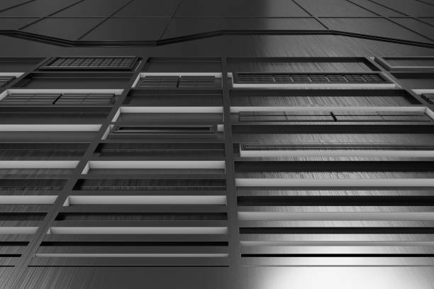 istock Futuristic technological background  from brushed metal with glowing lines 649798884