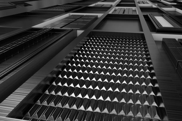 Futuristic technological background  from brushed metal with glowing lines