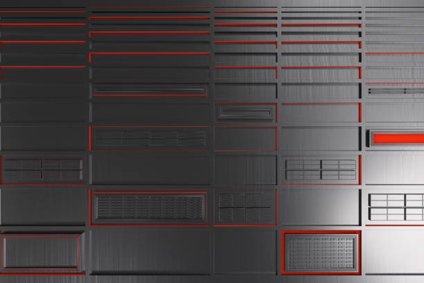 istock Futuristic technological background  from brushed metal with glowing lines 649800404