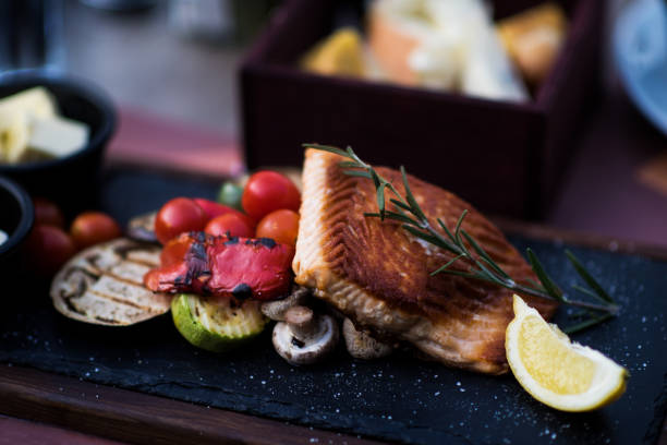 Fillet of  grilled salmon with vegetable