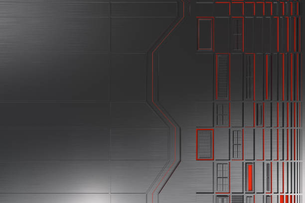 istock Futuristic technological background  from brushed metal with glowing lines 649804156