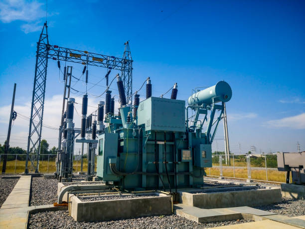 istock High voltage power transformer substation in Solar power station 649817486