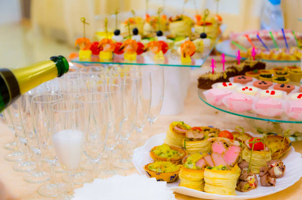istock Delicacies and snacks in the buffet. Champagne. Seafood. A gala reception. Banquet. Catering. 649817708