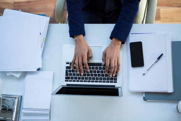 istock Businesswoman working on laptop 649821868