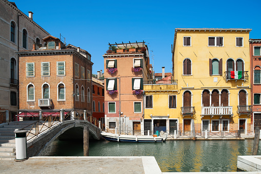 Old houses and bridge over Canal De Cannaregio in Venice