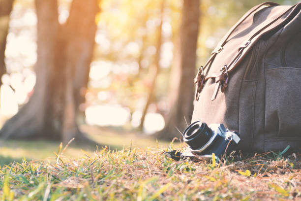 istock Bag and camera in nature 649828692