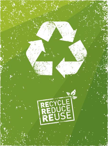 stockillustraties, clipart, cartoons en iconen met go green recycle verminderen hergebruik. duurzame eco vector concept op gerecycleerd papier achtergrond. - stamp vector