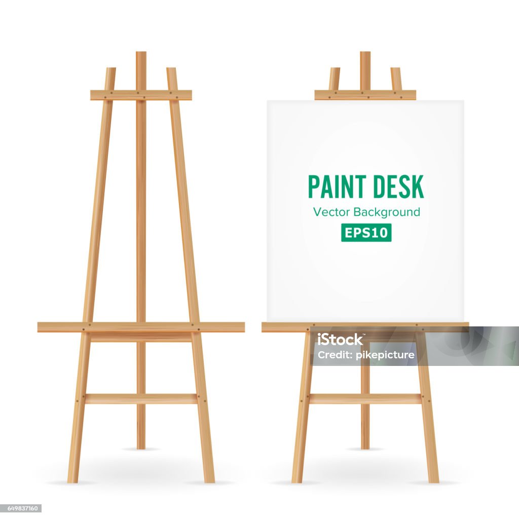 Paint Desk Vector Artist Easel Set With White Paper Isolated On