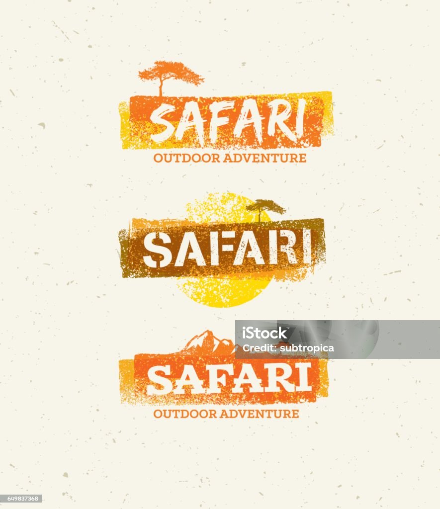 Safari Outdoor Adventure Vector Design Elements. Natural Grunge Concept on Recycled Paper Background Safari Outdoor Adventure Vector Design Elements. Natural Grunge Concept on Recycled Paper Background. Safari stock vector