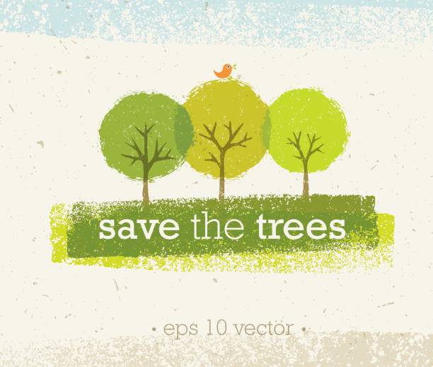 Save The Trees Rough Eco Illustration On Paper Background vector art illustration
