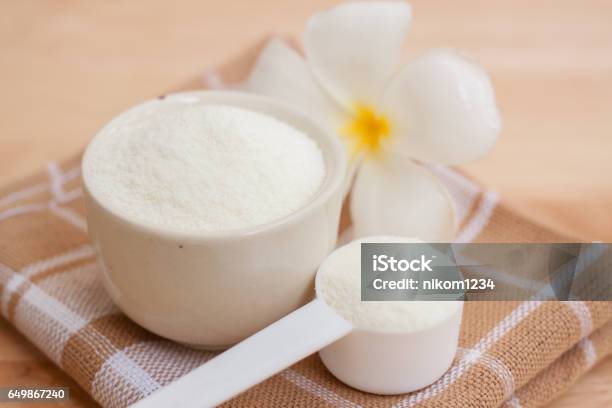 Protein Collage Powder And Scoop Stock Photo - Download Image Now - Collagen, Ground - Culinary, Checked Pattern