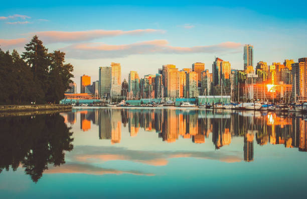 istock Vancouver skyline with Stanley Park at sunset, British Columbia, Canada 649871734