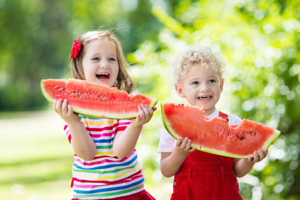 istock Kids eating watermelon in the garden 649878236
