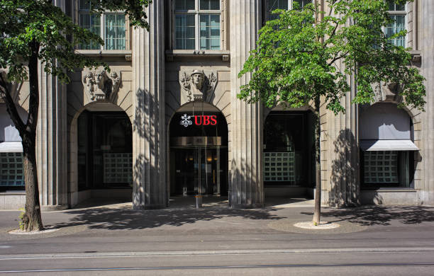 Entrance to the UBS office on Bahnhofstrasse street in Zurich stock photo