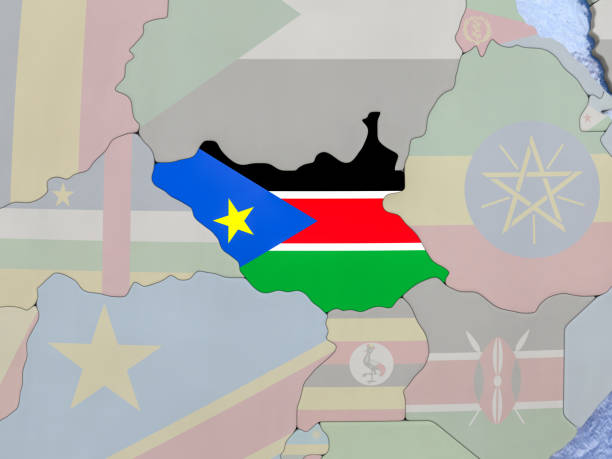 istock South Sudan with flag on globe 649893292