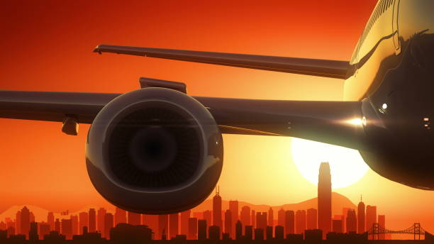 Hong Kong China Airplane Take Off Skyline Golden Background Very usefull for commercial film airport sunrise stock illustrations