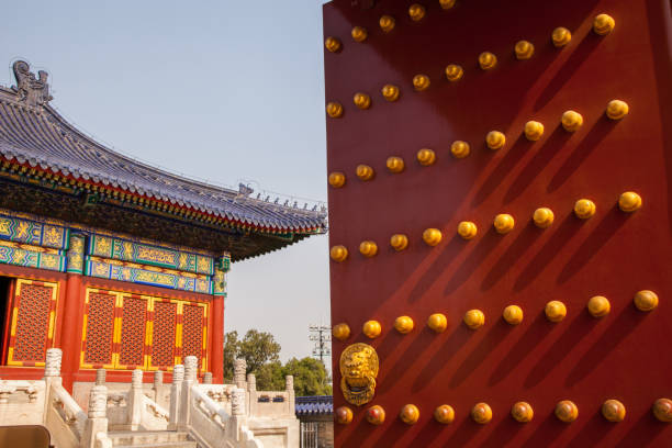 Typical Chinese old door in a Temple in Beijing