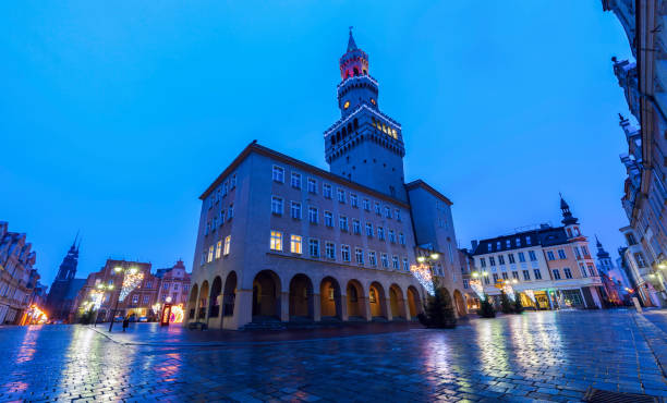 City Hall in Opole at night. Opole, Opolskie, Poland.