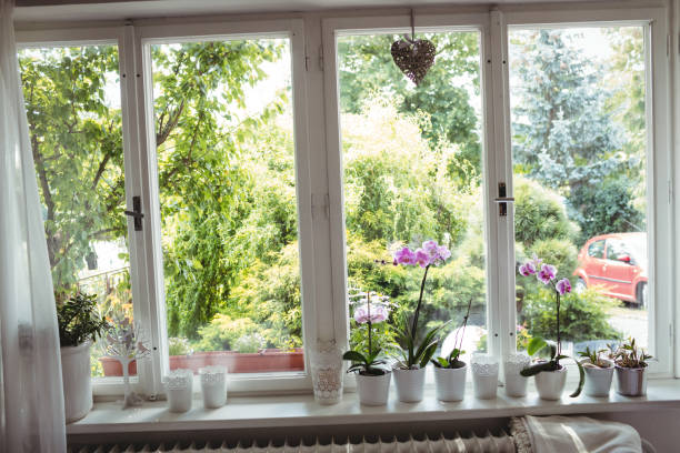 istock Wicker heart wreath hanging on a window 649905318