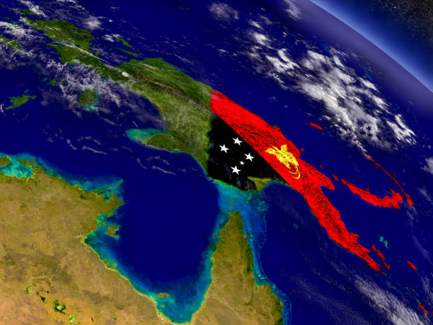 istock Papua New Guinea with embedded flag on Earth 649912266