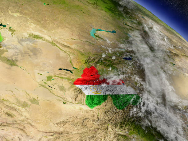 istock Tajikistan with embedded flag on Earth 649912542