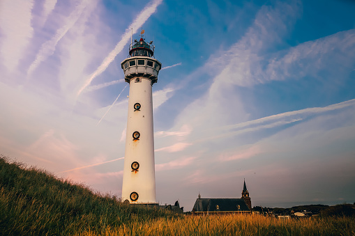 sea netherlands lighthouse sunset egmond aan zee