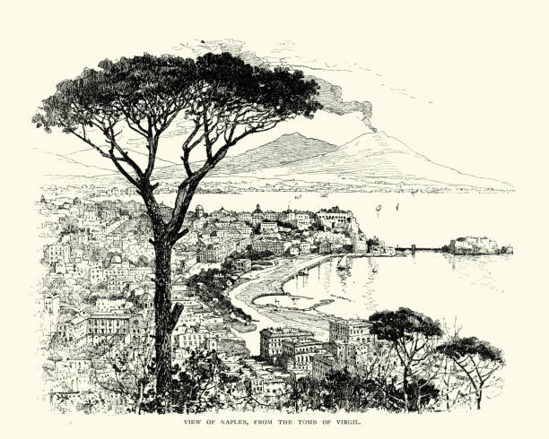 view of naples, from the tomb of virgil, 19th century - napoli 幅插畫檔、美工圖案、卡通及圖標