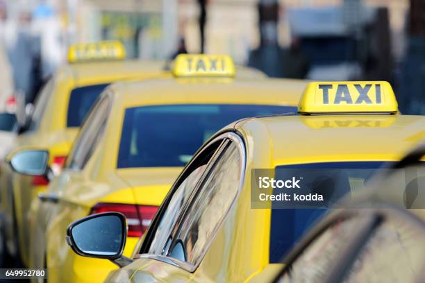 Detail Of Yellow Taxi Cars On The Street Stock Photo - Download Image Now - Taxi, Taxi Driver, Service