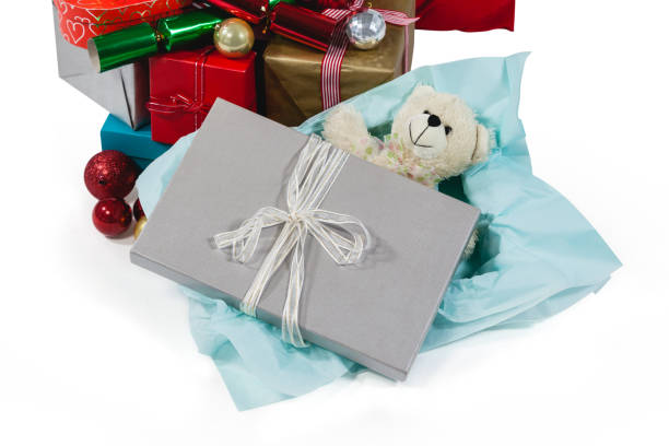 istock Christmas presents with soft toy and decoration 649959978