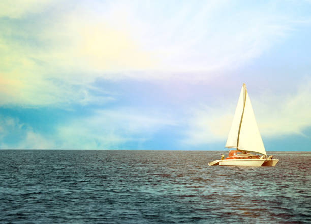 istock Beautiful yacht at open sea 649970778