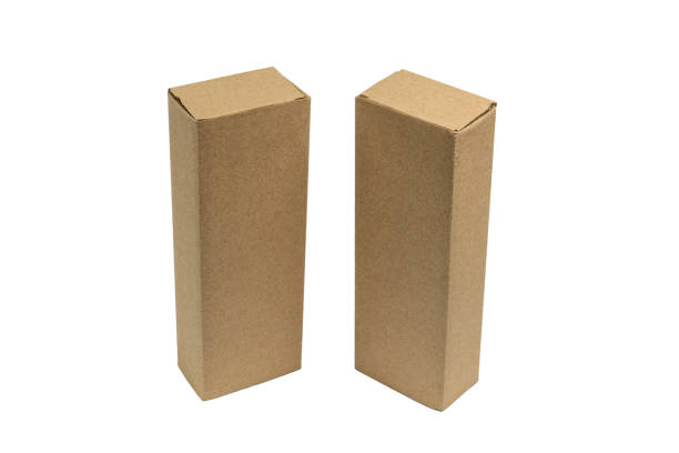 istock Two package brown cardboard box for long items. Mockup, isolated 649987370